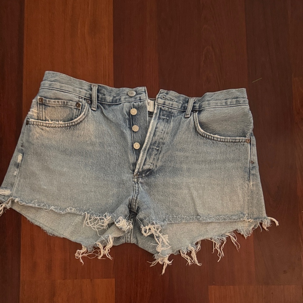 Agolde Parker Light Blue Frayed Jean Shorts